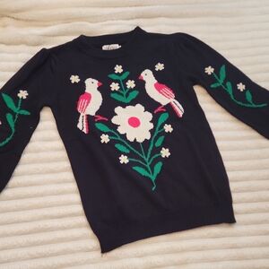 Oxknit Black Sweater with Birds and Flowers
